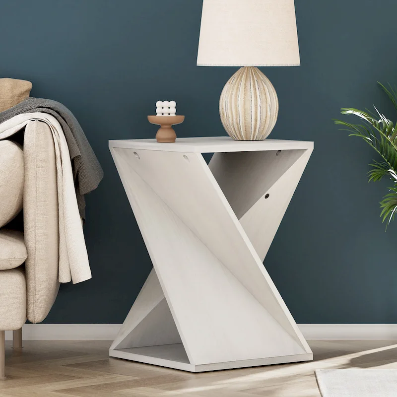 COZAYH Farmhouse End Table Square Solid Wood Side Table Rustic Plant Stand With Twisted Design, Natural Wood, Black