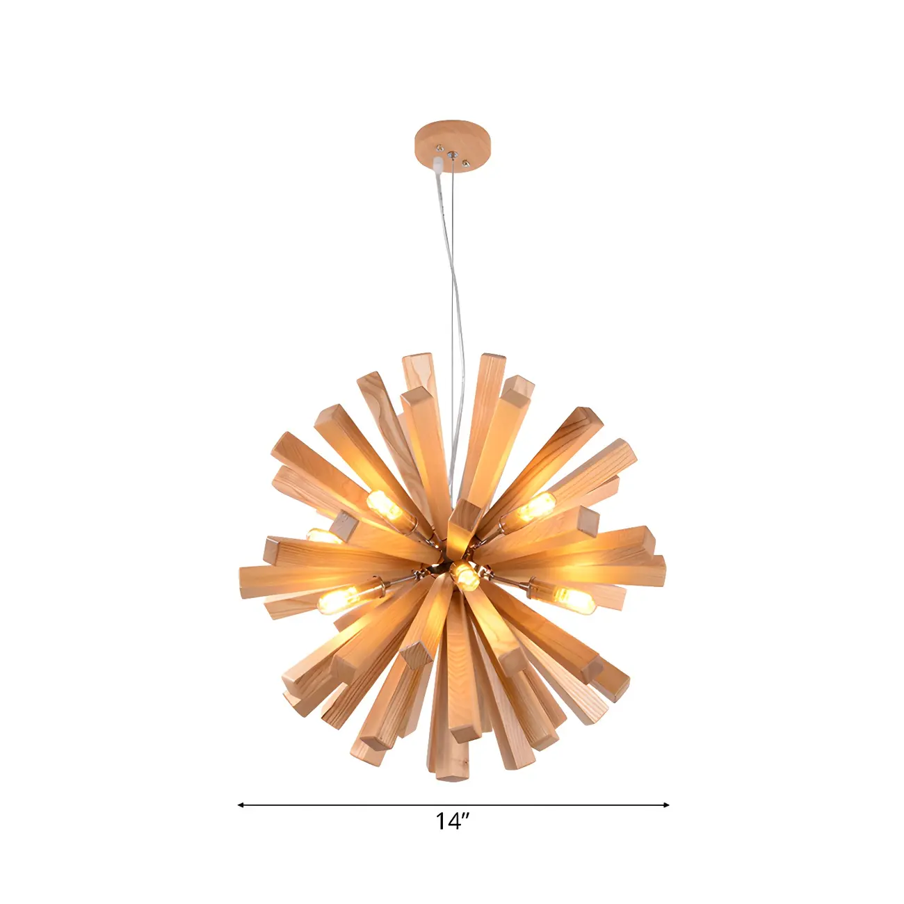 Mid-Century Modern Wood Starburst Chandelier Warm Light
