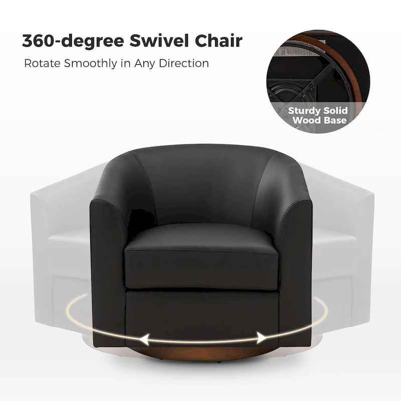 Haley Modern Swivel Barrel Faux Leather Chair with Solid Wood Base by HULALA HOME