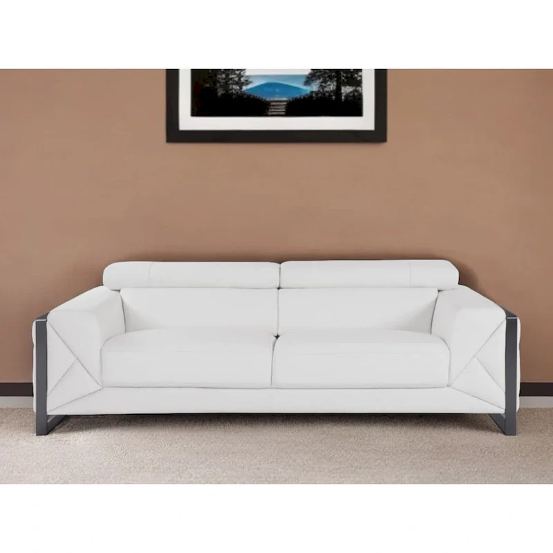 HomeRoots 89 White Italian Leather Sofa With Silver Legs - 35 H x 89 W x 43 D
