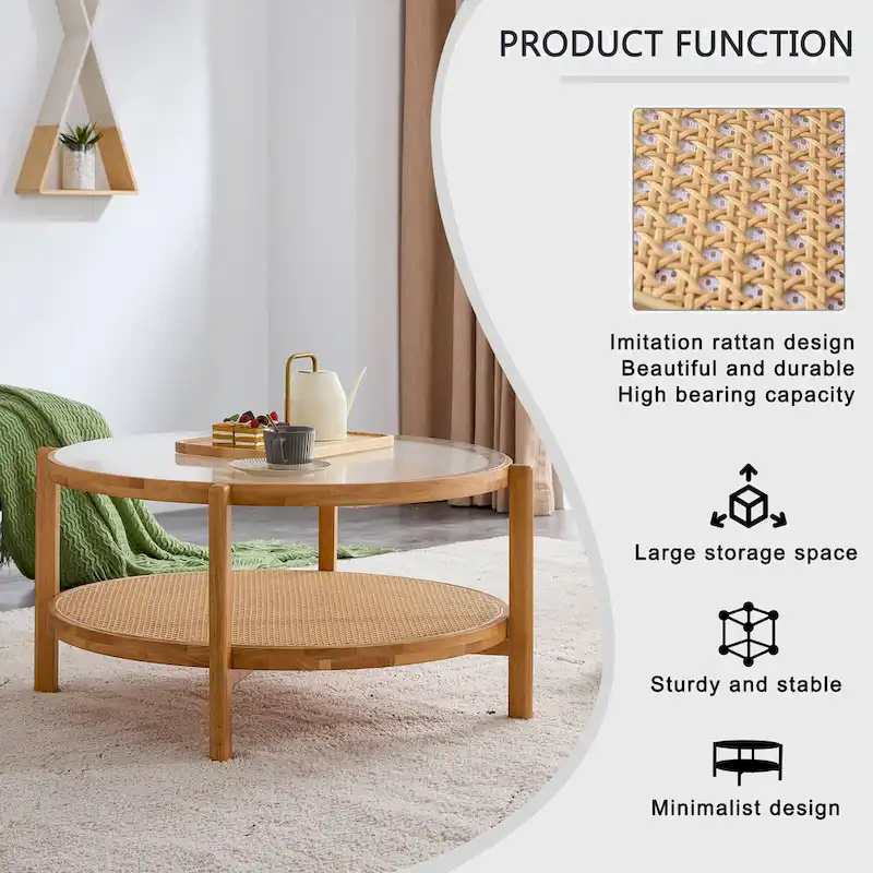 Circular double-layer solid wood tea table