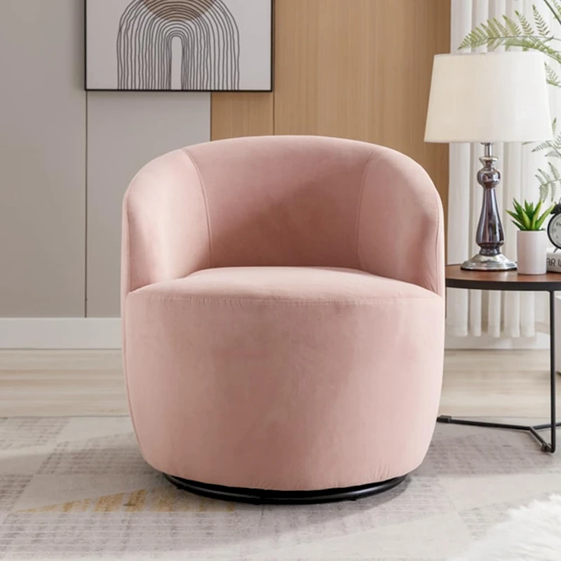 Velvet Swivel Accent Armchair Barrel Chair With Powder Coating Ring