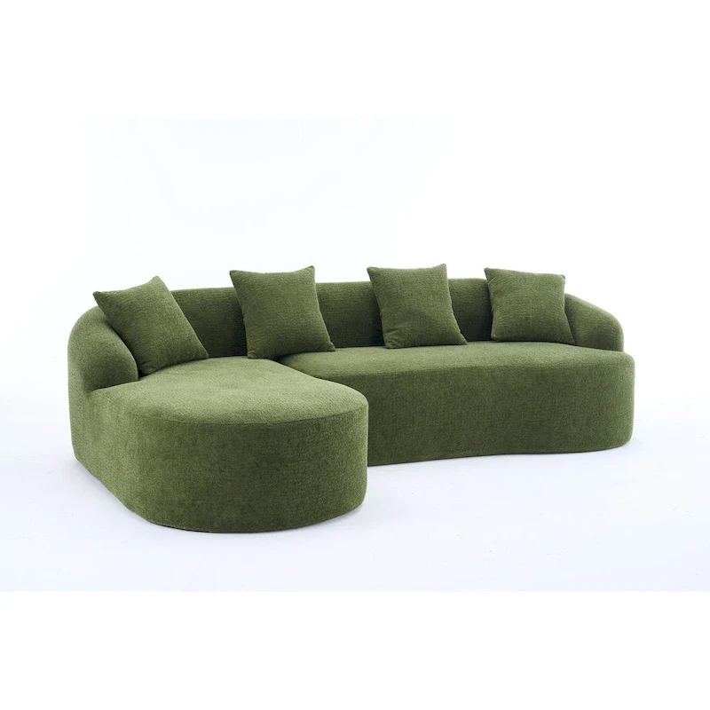98.4 Chenille L-Shaped 3-Seater Sofa with Chaise Lounge and 4 Pillows