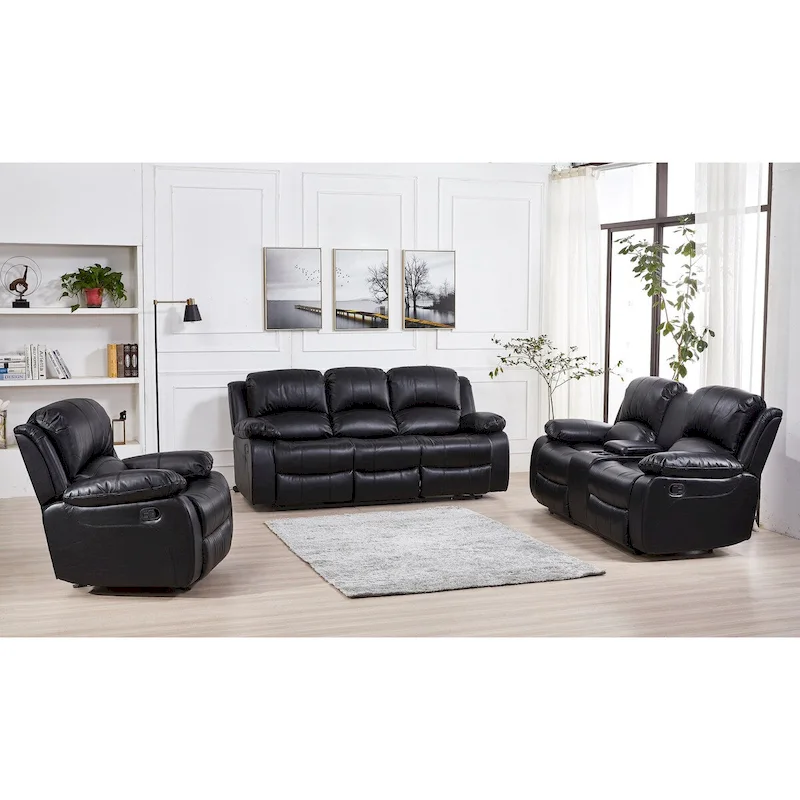Betsy Furniture 3 Piece Bonded Leather Reclining Living Room Set, Sofa, Loveseat and Glider Chair