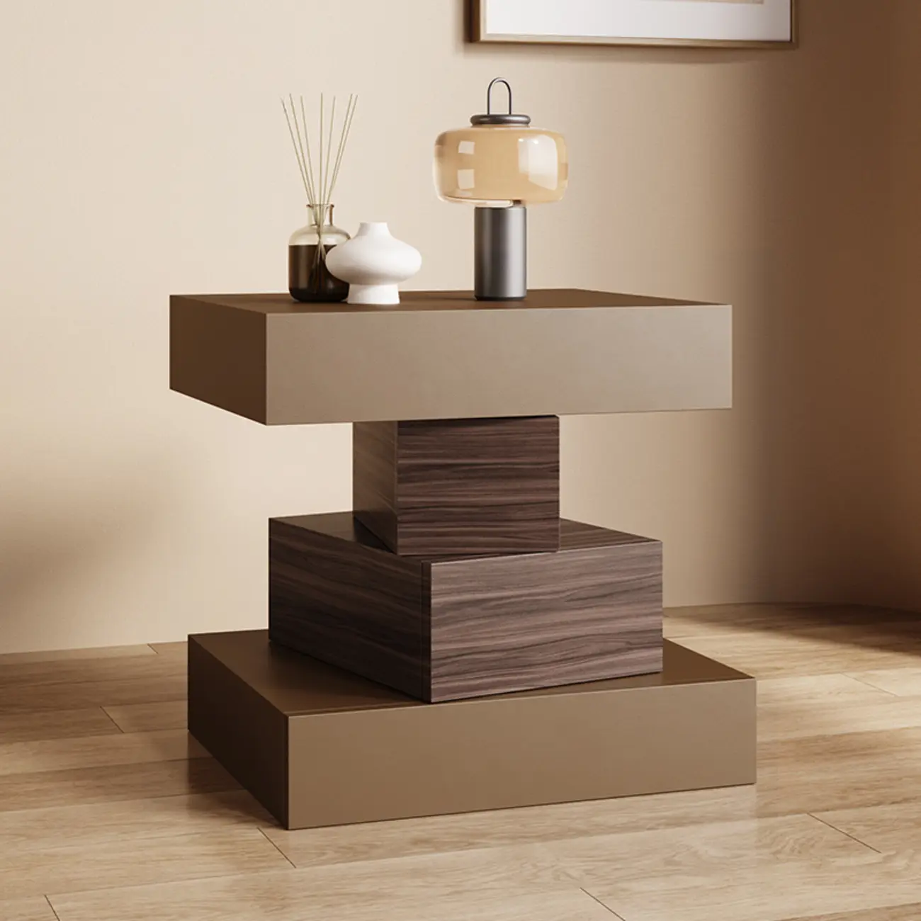 Narrow 4 Drawers Leather Top Walnut Nightstand