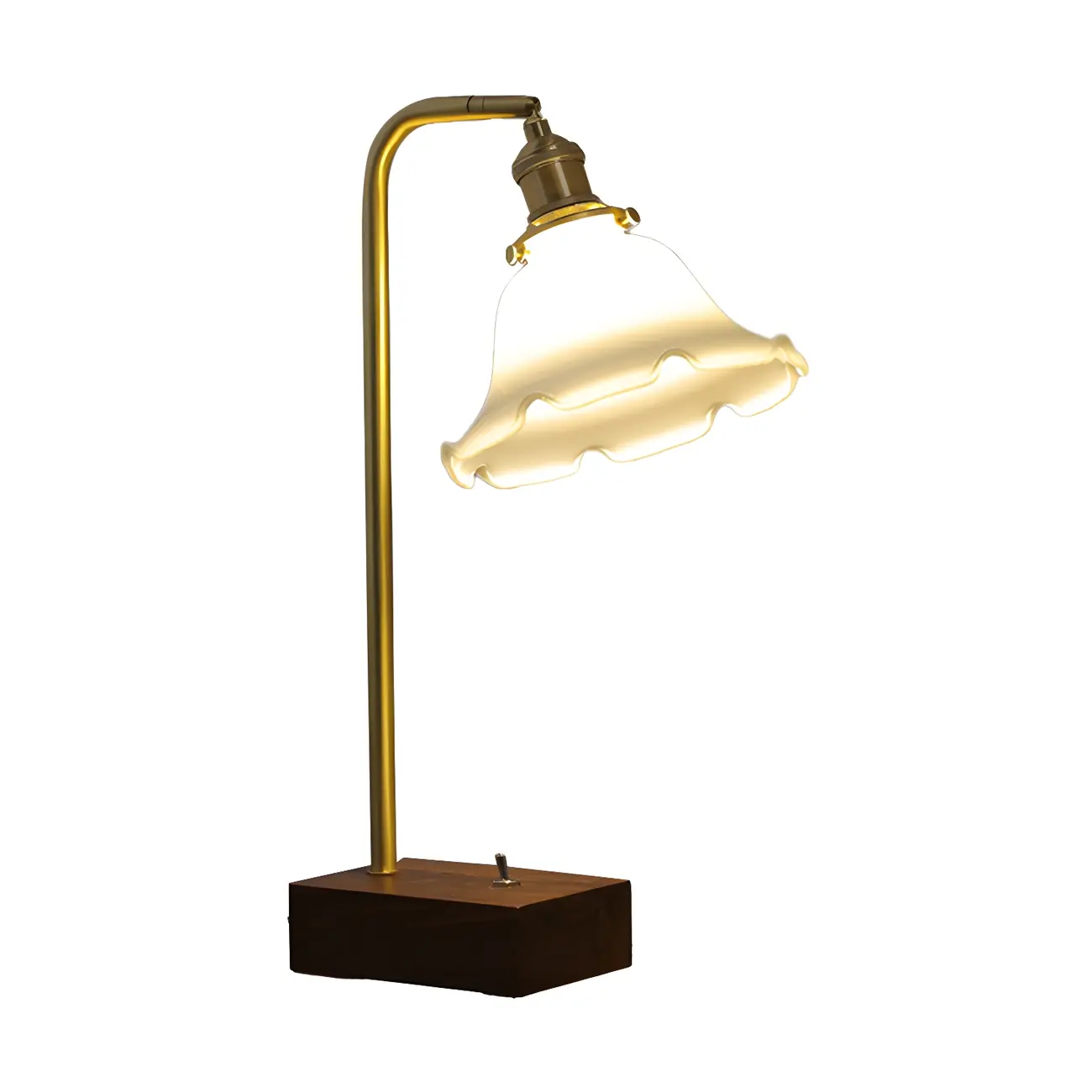 Retro Brown Gold Glass Wood Base Arched Table Lamp