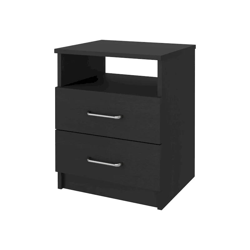 2-Drawer Nightstand with Open Shelf – Black / Dark Brown / Light Oak / White / Light Gray