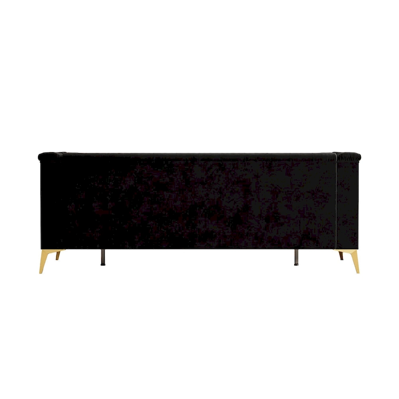82 Velvet 3 Seater Chesterfield Sofa Couch with Gold Metal Legs, High Rebound Sponge and Removable Cushions