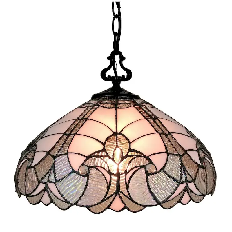 Tiffany Style Hanging Pendant Lamp 16  Wide Floral Stained Glass White Game Living Dining Room AM297HL16B Amora Lighting
