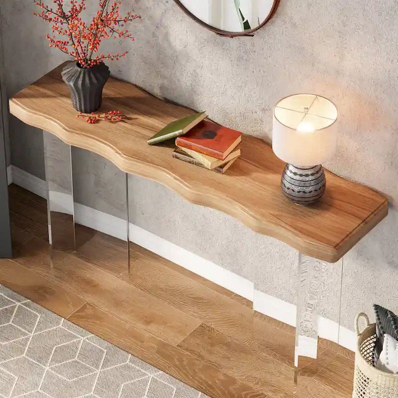 Console Sofa Table, Wave Texture, Acrylic Legs, 47.24