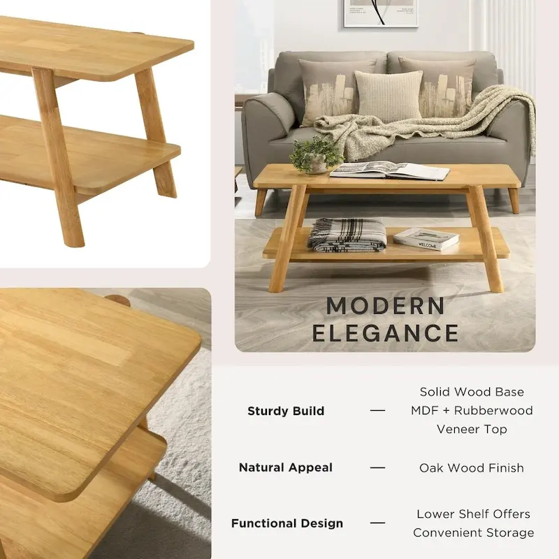 Roundhill Furniture Metz Mid-Century Modern Wood Shelf Coffee Table