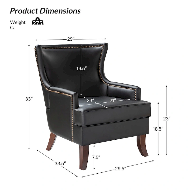 Angeles Mid-century Modern Ergonomic Vegan Leather Armchair with Wingback by HULALA HOME