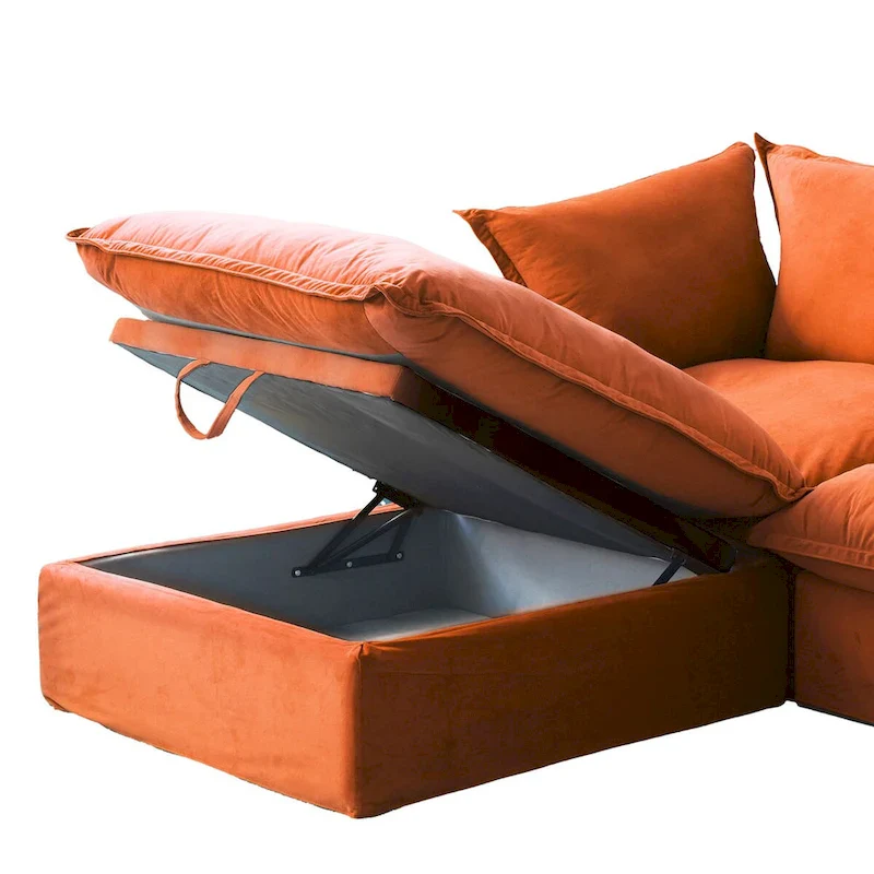 Cloud Sectional Sofa, 5-Seater Down Feather Modular Sofa L-shaped Velvet Wide Deep Seat Convertible Couch.