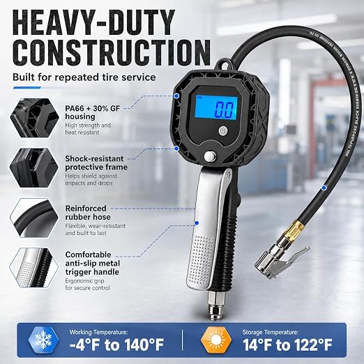 SEAPENG BW-002 Digital Tire Pressure Gauge, 5-230 PSI for cars, trucks, RVs and garages