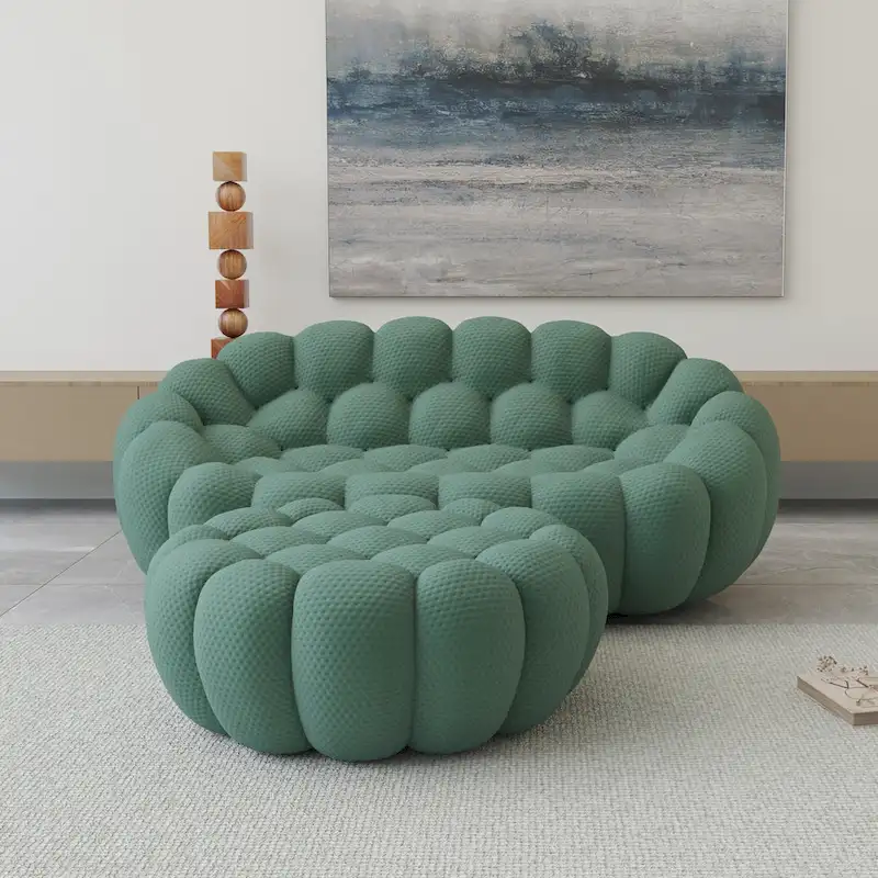 3D Honeycomb Fabric Upholstered Bubble Sofa Modern Loveseat with Ottoman