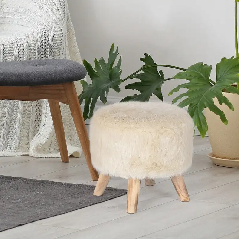 Adeco Modern Round Padded Upholstered Ottoman Footrest Stool