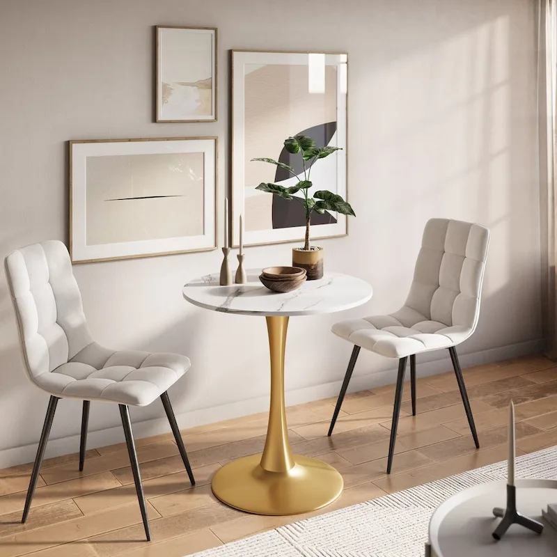 White with Gold Pedestal Base 28-inch Pedestal Bistro Dining Table