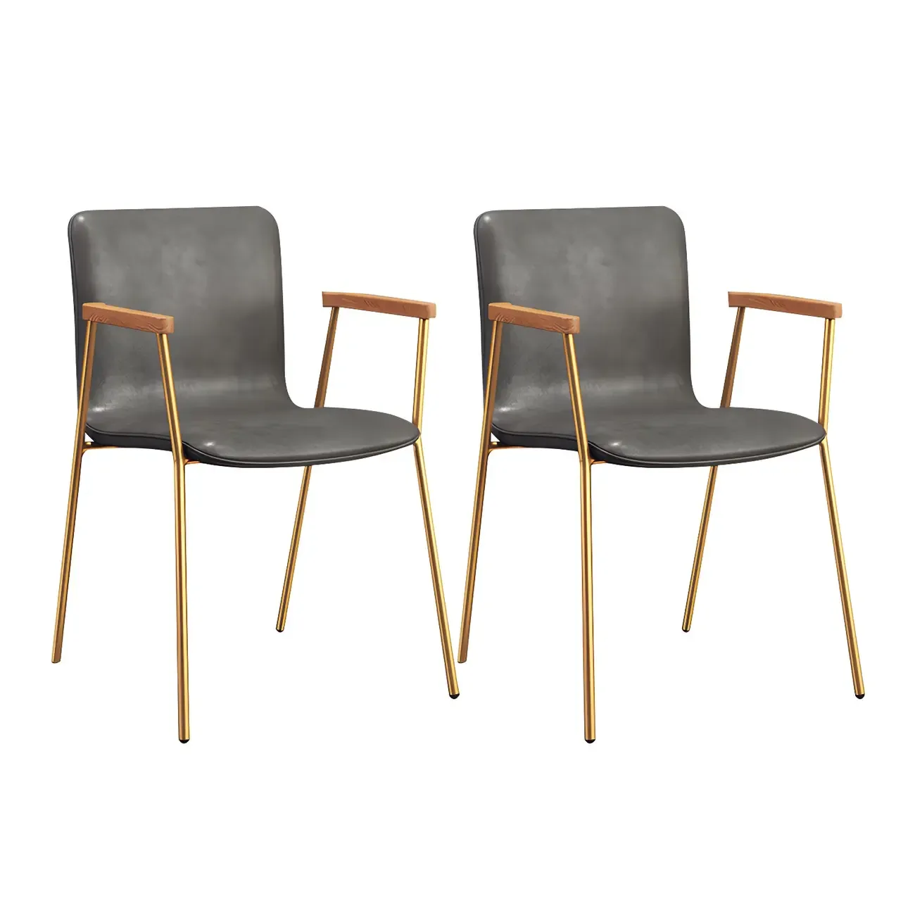 Leather Metal Legs Armrest Backrest Dining Chair