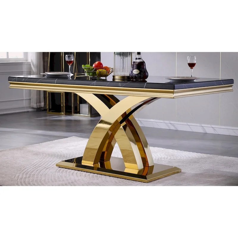 Black Dining Room Table with Polished Gold Metal Legs