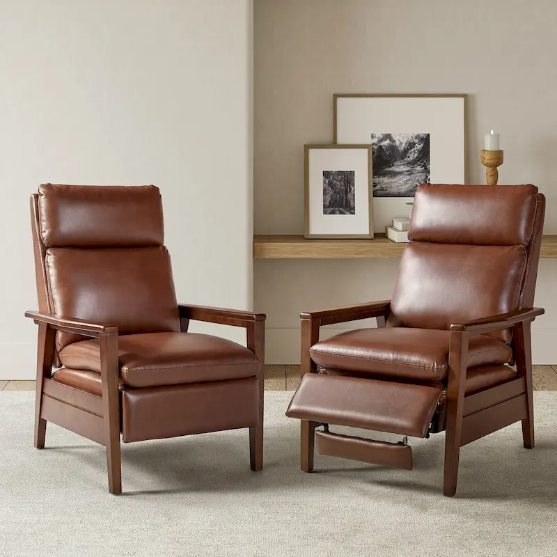 Patrick Mid-century Vegan Leather Solid Wood Recliner Set of 2 by HULALA HOME