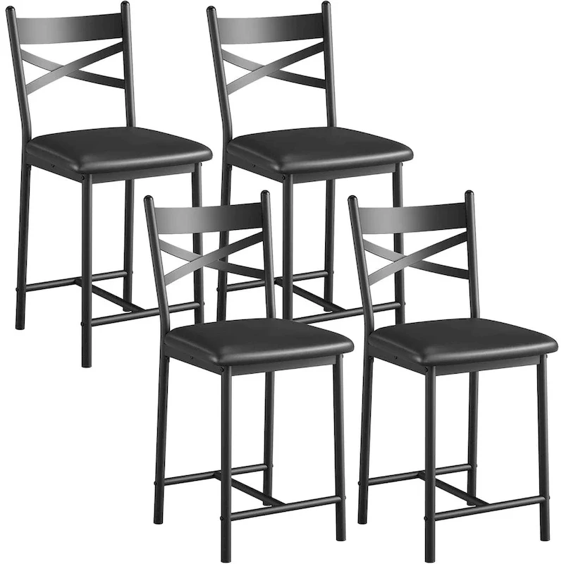 Upholstered Island Chairs, Black Bar Stools Set