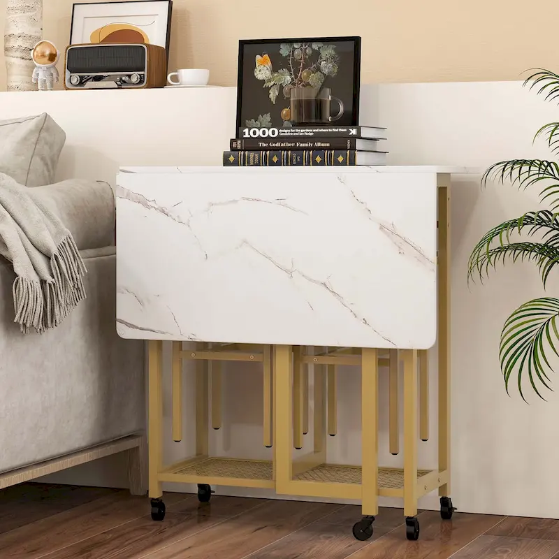 Costway 3 PCS Rolling Dining Table Set Extendable Kitchen Table 2