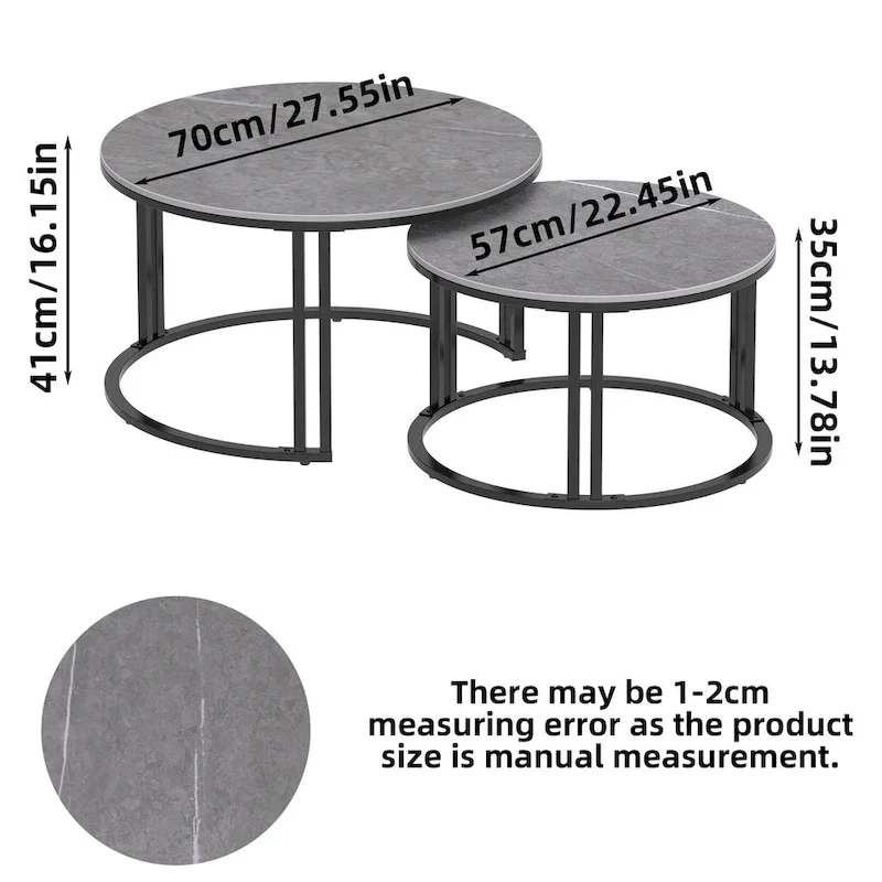 2X Round Nested Coffee Table SinteredStone Top Metal Tables - 27x16
