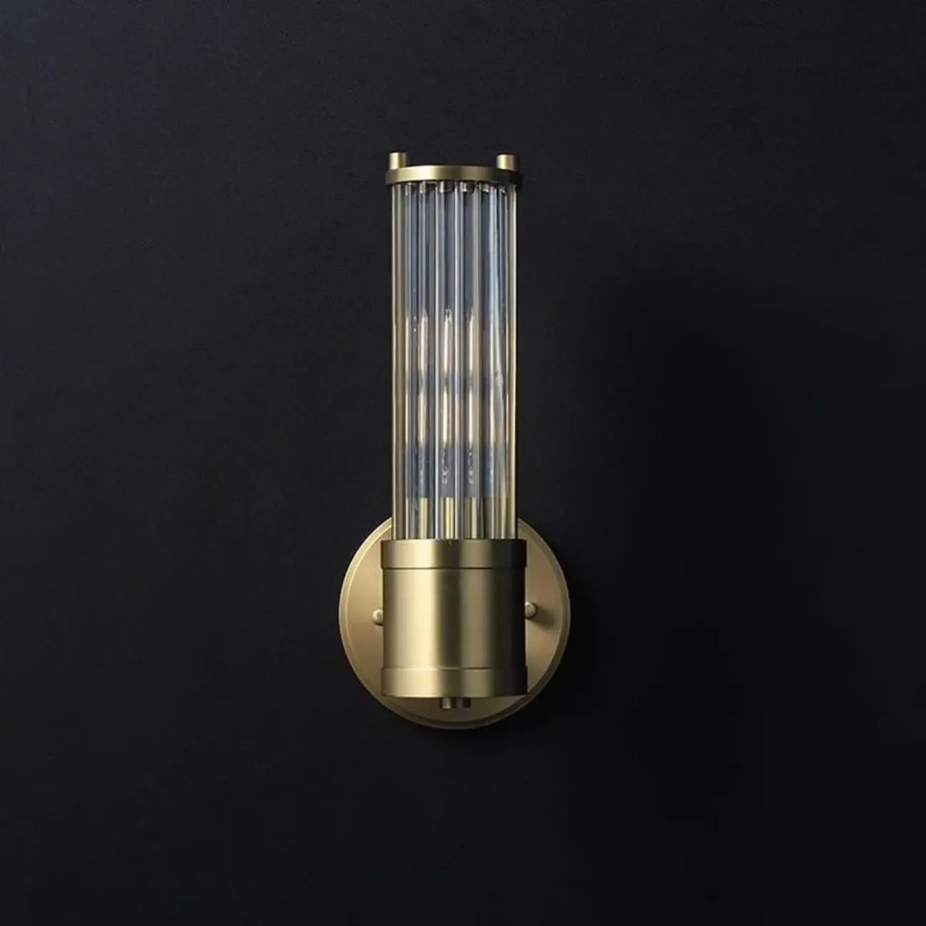 Modern Gold Cylinder Metal Vanity Light with Clear Stripe Glass