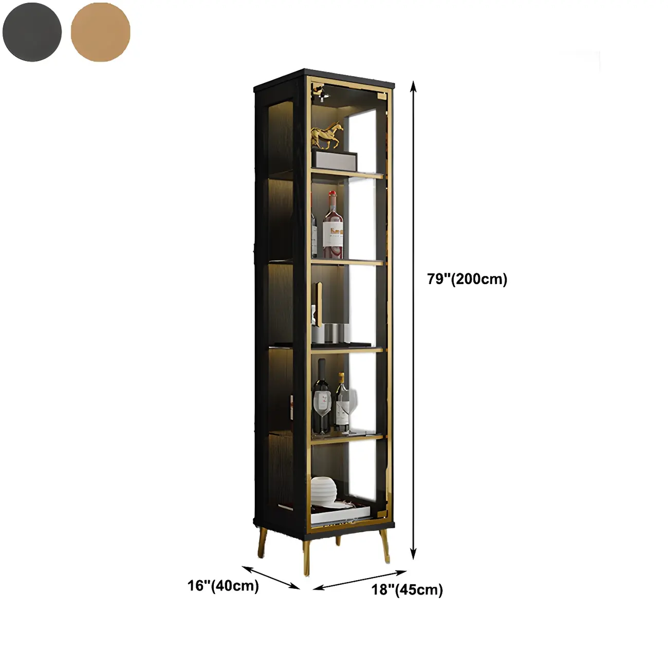 Glam Black Wooden Glass Display Cabinet