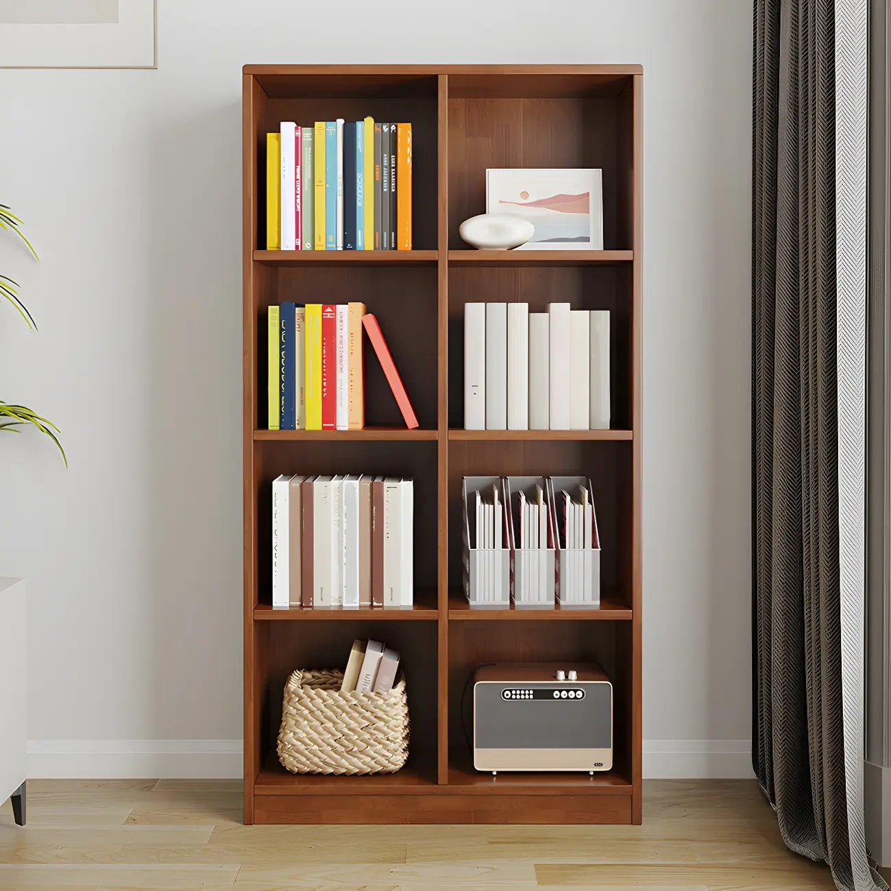 Modern Wooden Closed Back Bookcase with Shelves