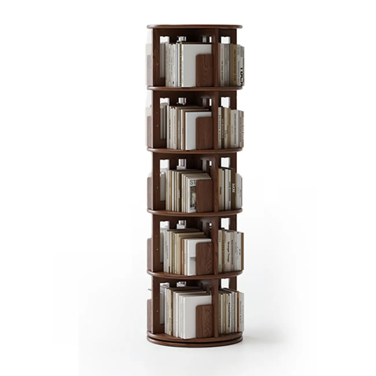 Cylindrical Movable 360° Rotating Wooden Bookshelf with Drawer