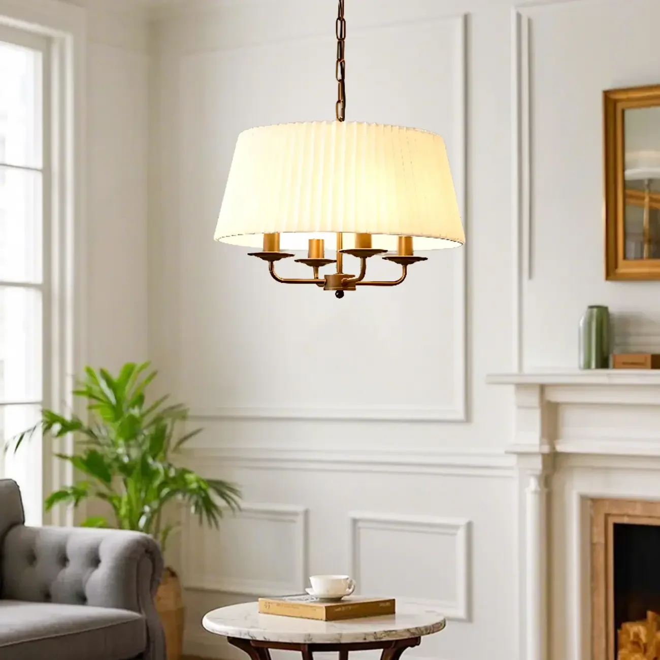 Modern Fabric Drum Chandelier with Adjustable Hanging Length