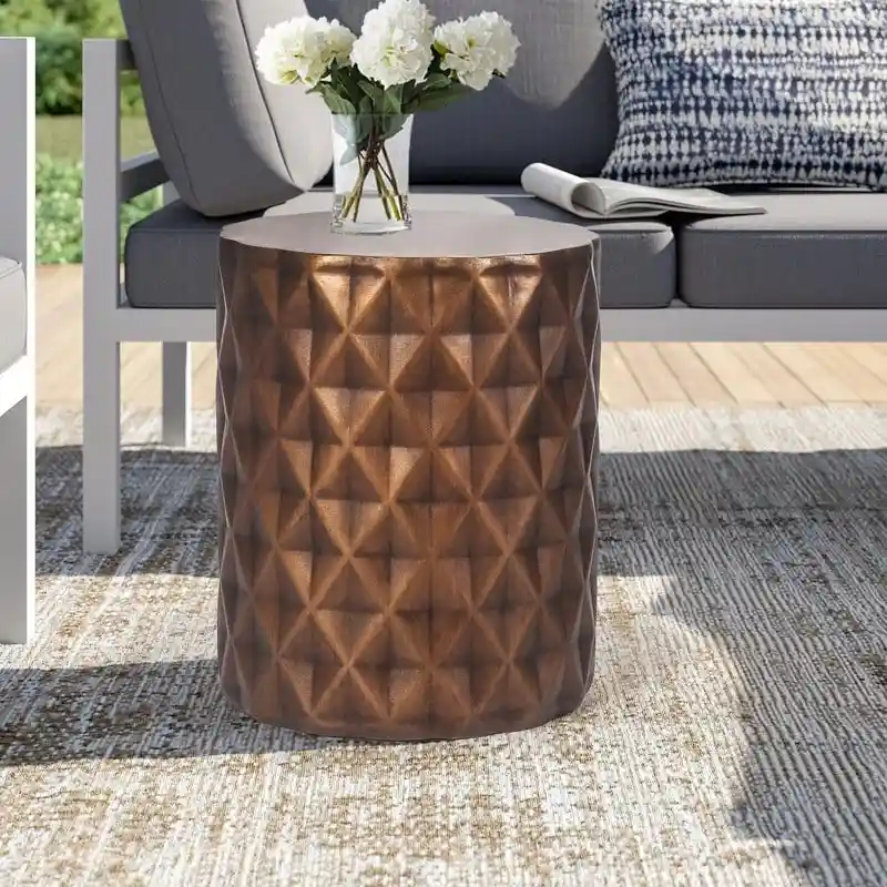 Adeco Modern Round End Table Outdoor Side Table Stool For Patio