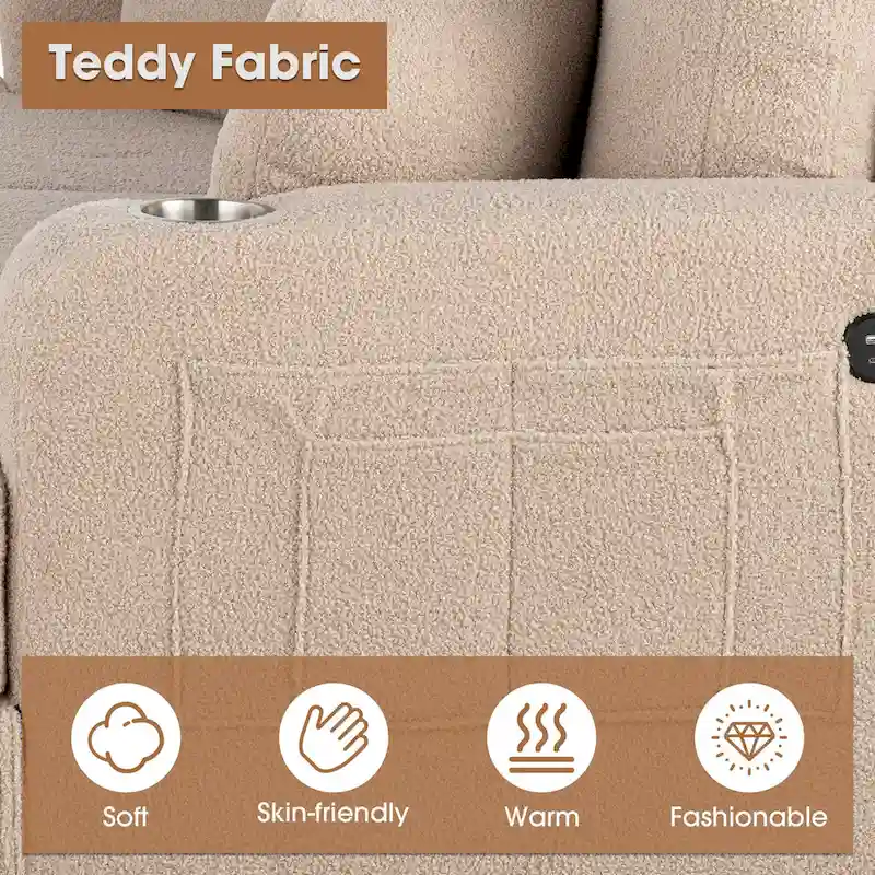 61 Small Beige Loveseat Sofa with 2 Pillows and Cup Holder