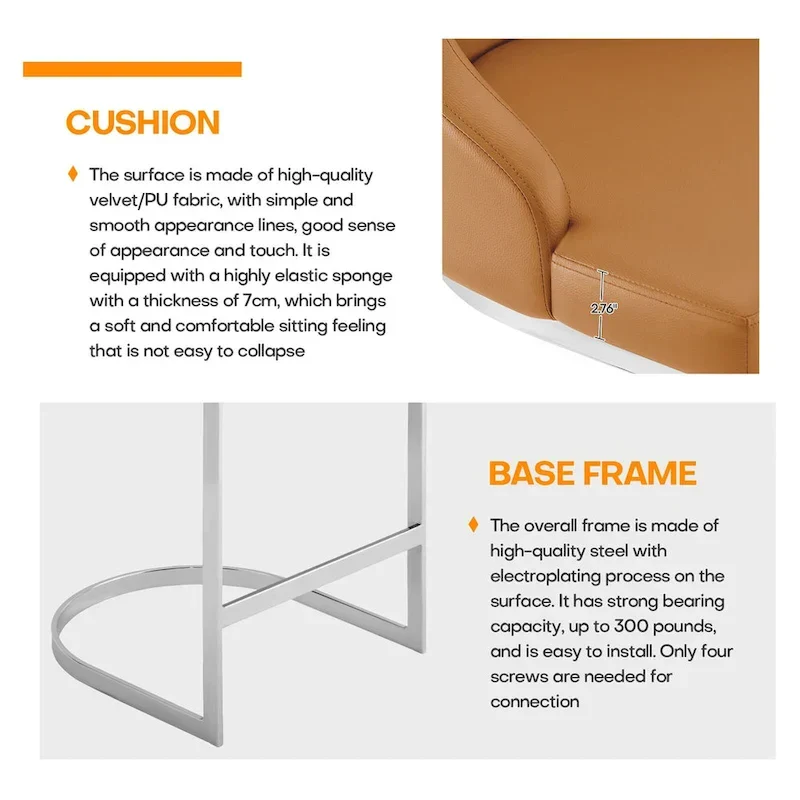 Velvet/Faux Leather Barstool, Counter Height Stools Set of 3 - 18.9W x 20.5D x 36.6H