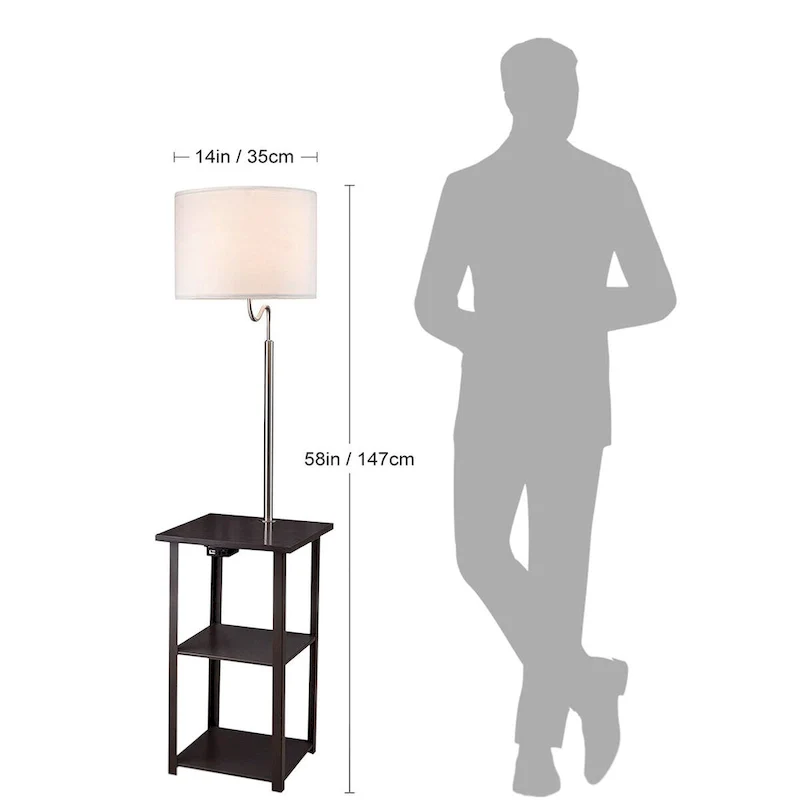 58 Squared Sofa Side Shelves Table Lamp w/ Power Station