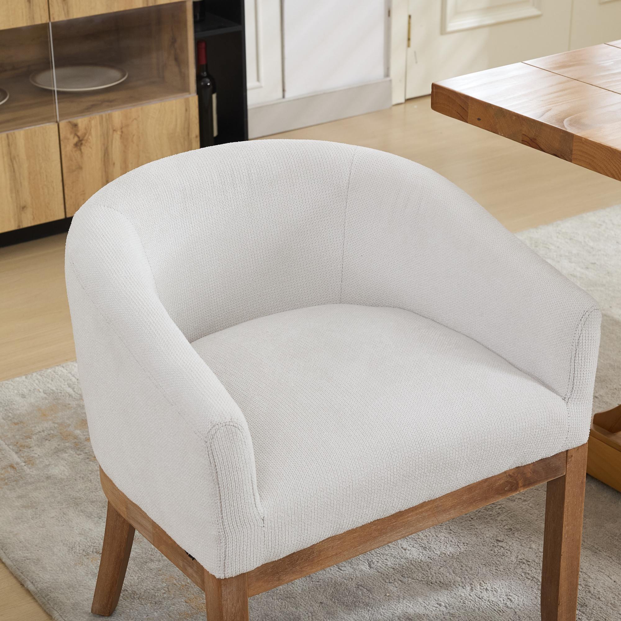 Mid Century Modern Upholstered Linen Barrel Dining Chairs