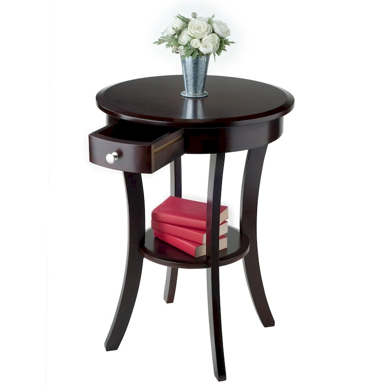 Sasha Round Accent Table, Cappuccino - 20W x 20D x 27H.