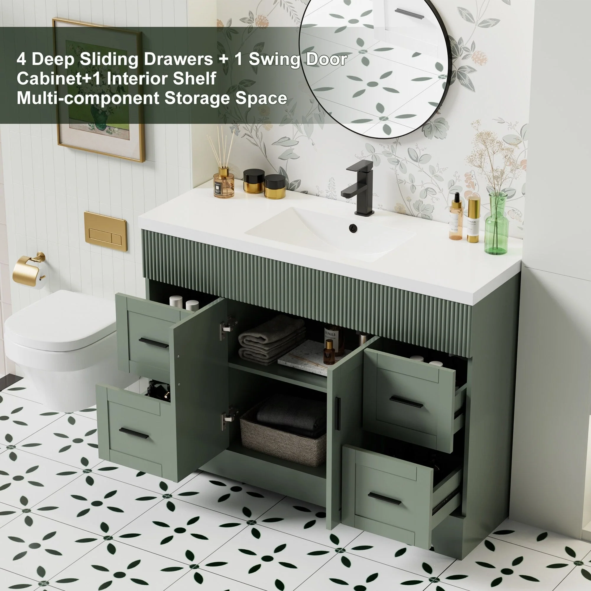 Wavy Line 30/36/48 Bathroom Vanity Set with Sink & Faucet