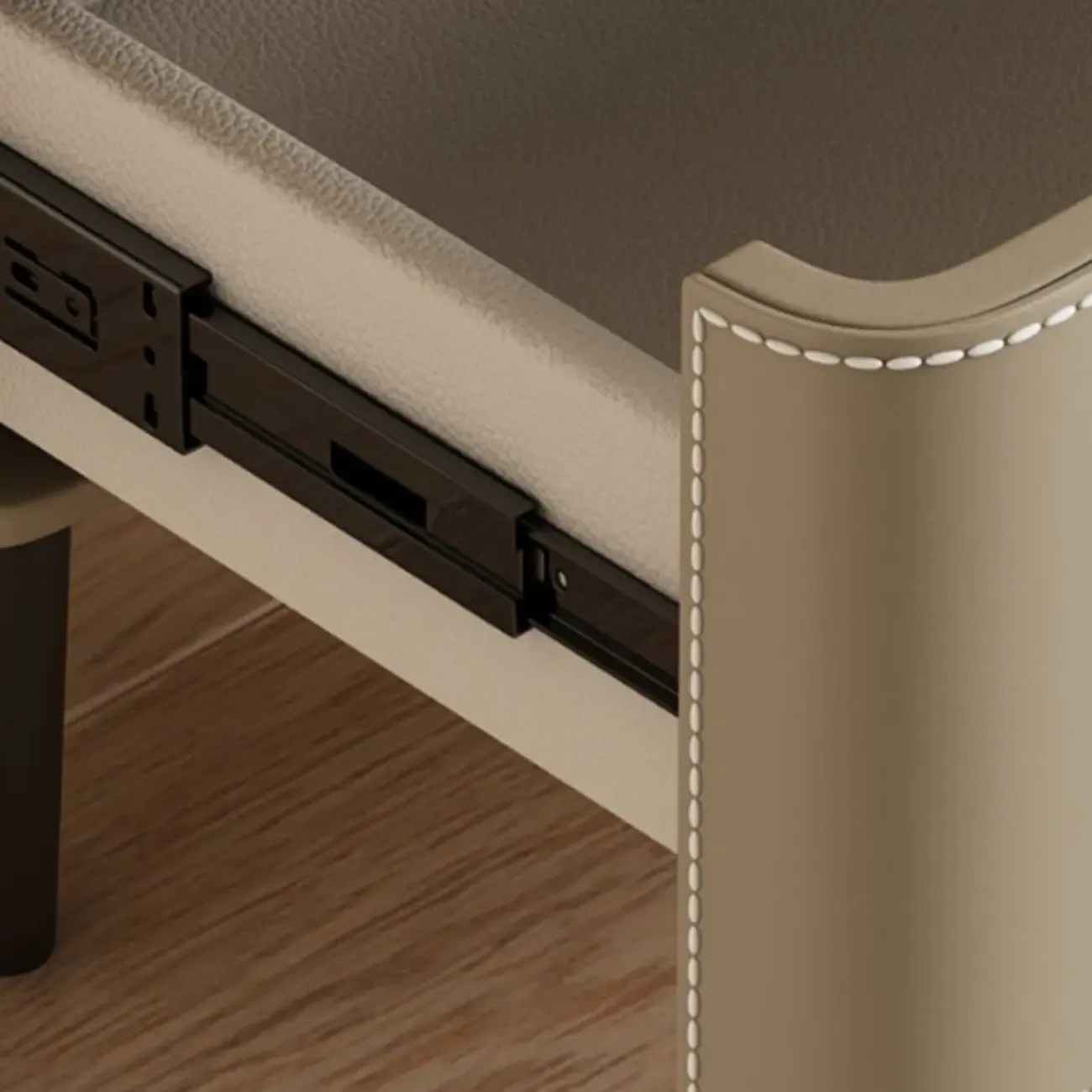 Modern Faux Marble Top Leather Rounded 2-Drawer Nightstand