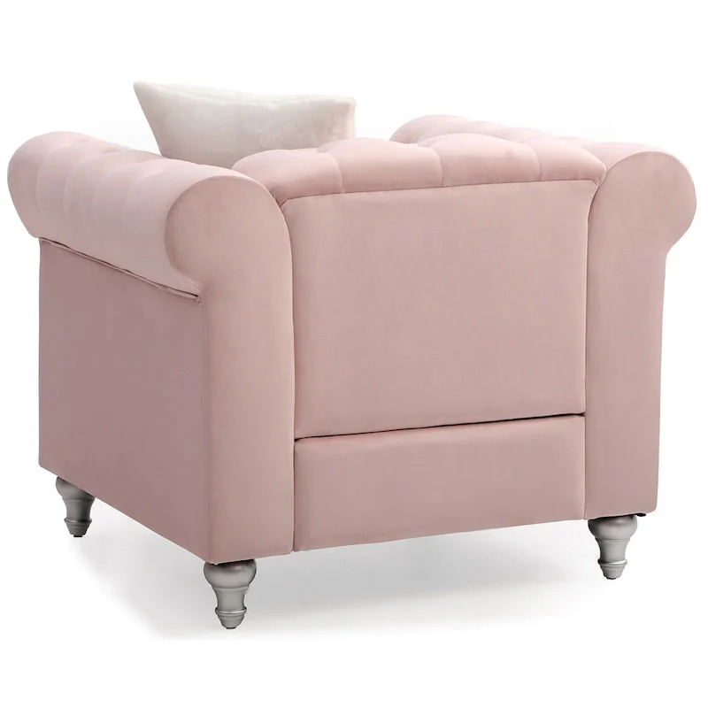 Solid Tufted Velvet Accent Chair with Throw Pillow - 38 - Pink