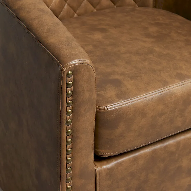 KINWELL 29 Wide Tufted PU Leather Swivel Barrel Chair (Set of 2)