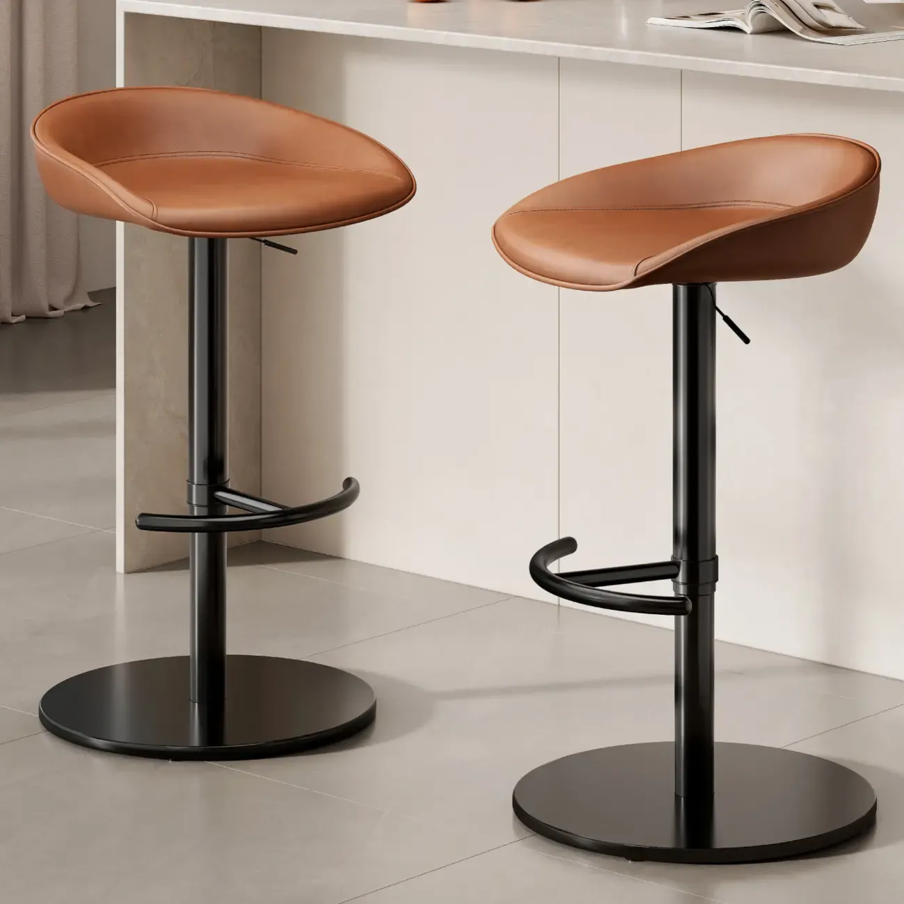 Industrial Modern Pedestal Leather Bar Stools