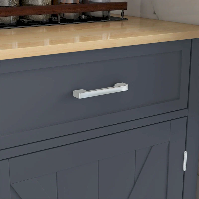 Grey Farmhouse Rolling Kitchen Island Cart with Drop Leaf, 2 Drawers and Cabinet – Single Unit