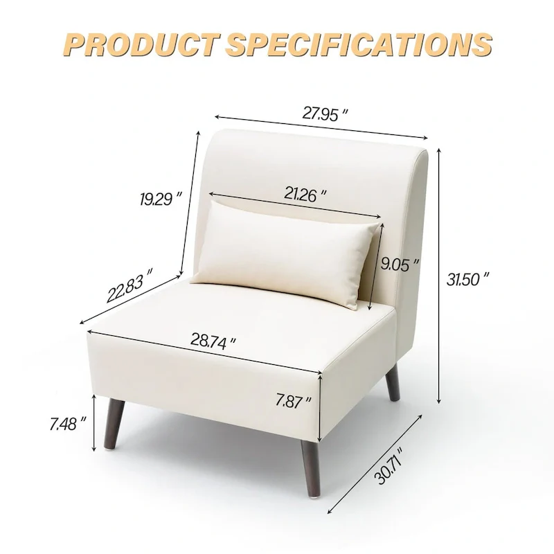 Accent Chair Upholstered Sofa Chair PU Faux Leather Wood Frame with Pillow - 28.74 W x 30.71 D x 31.50 H