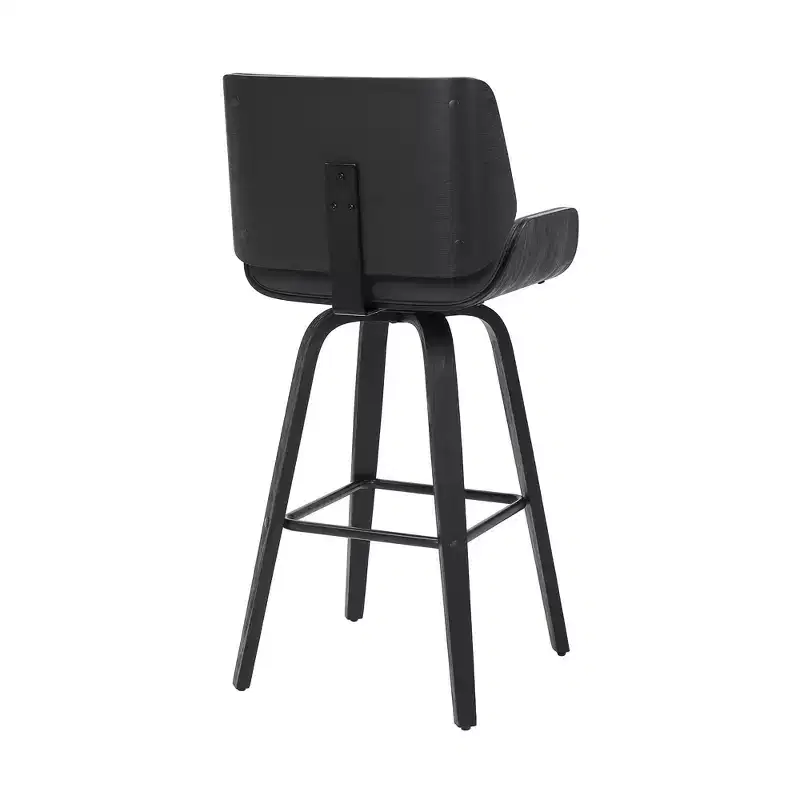 26 Gray And Black Faux Leather And Iron Swivel Counter Height Bar Chair
