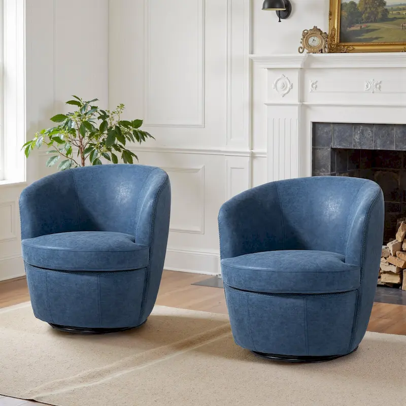 Modern Swivel Leather Accent Chair Upholstered Barrel Chair