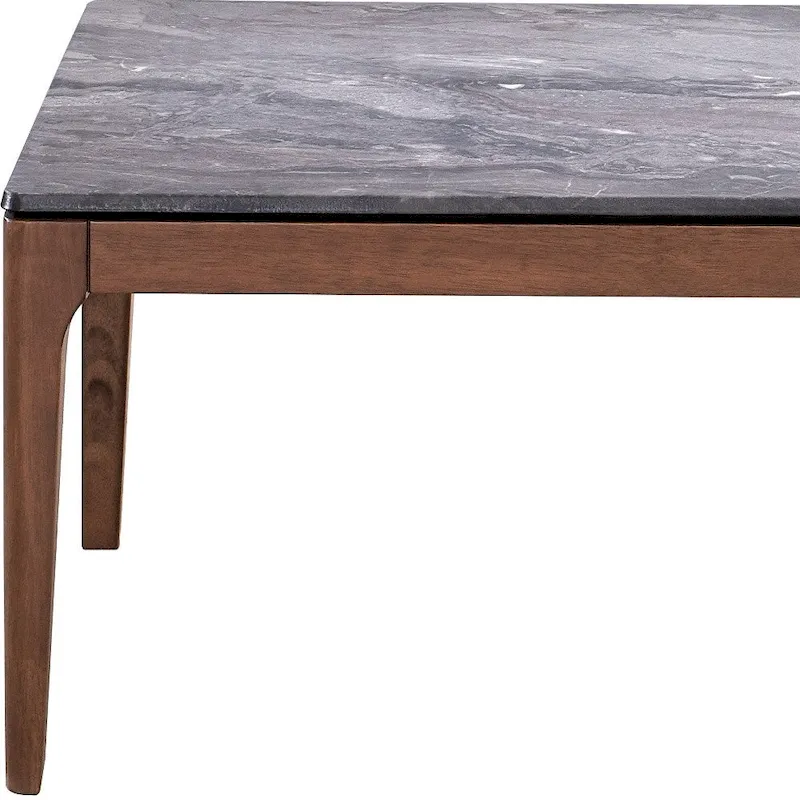 HomeRoots 47 Gray and Walnut Stone And Solid Wood Coffee Table - 47' X '18' X '28