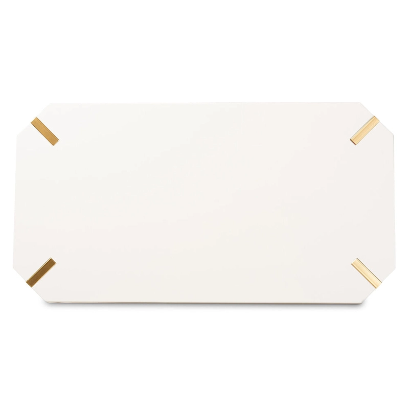 Kassa Glam Brushed Gold Metal and White Finished Wood Coffee Table