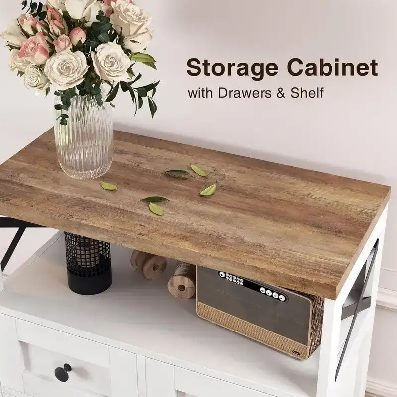 Freestanding Pantry Storage Cabinet with Doors & Drawers – Brown / White / Grey, Single